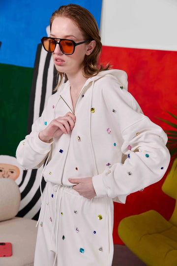 зіпер укорочений з камінням у кольорі cloud