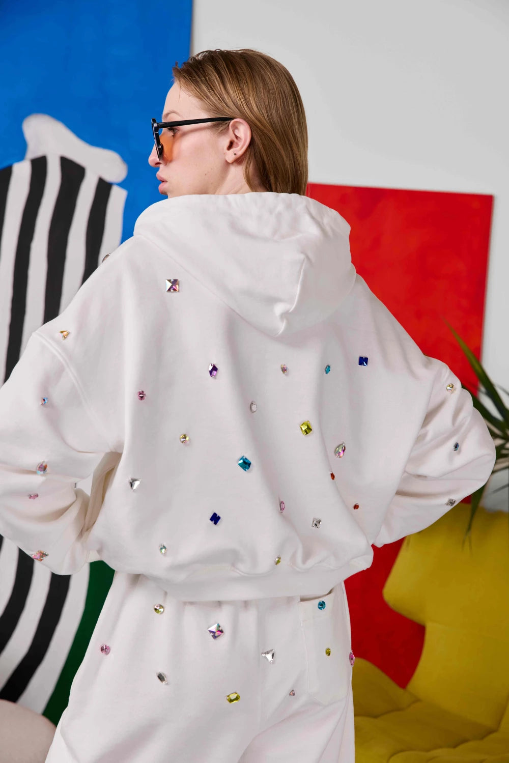 зіпер укорочений з камінням у кольорі cloud