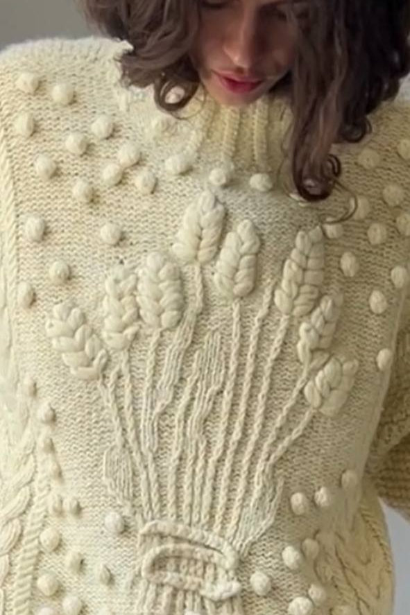 светр з колосками у кольорі вершкового масла