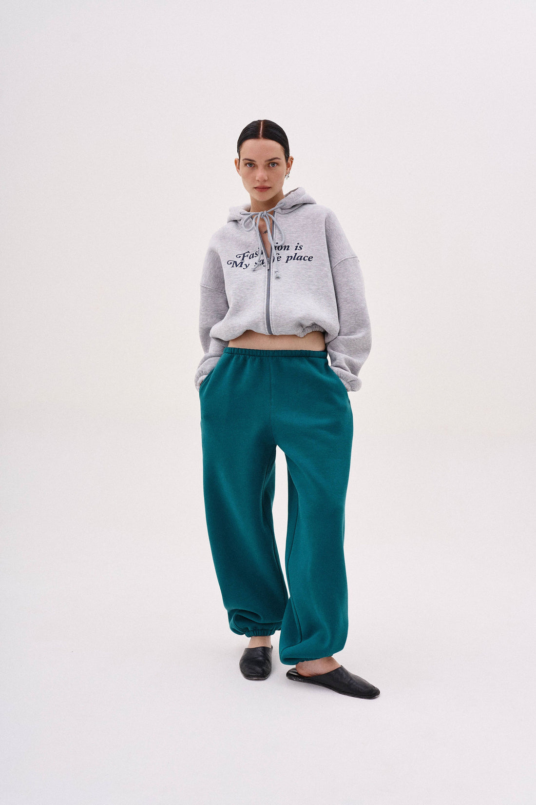 зіпер утеплений  "fashion is my safe place" у кольорі сірий меланж