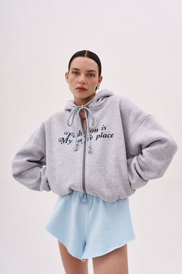 зіпер утеплений  "fashion is my safe place" у кольорі сірий меланж