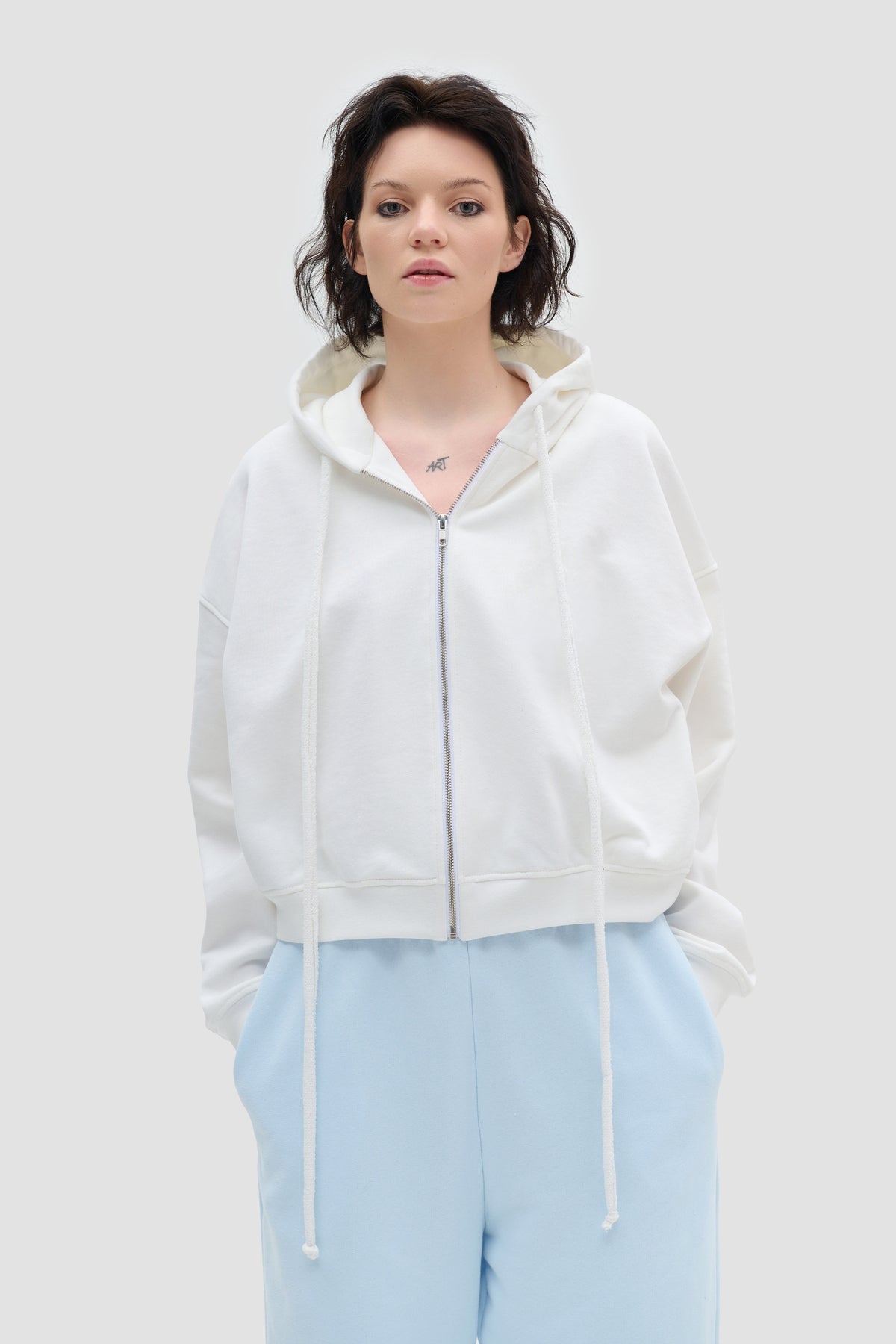 *зіпер укорочений з довгими шнурками у кольорі молоко special selection