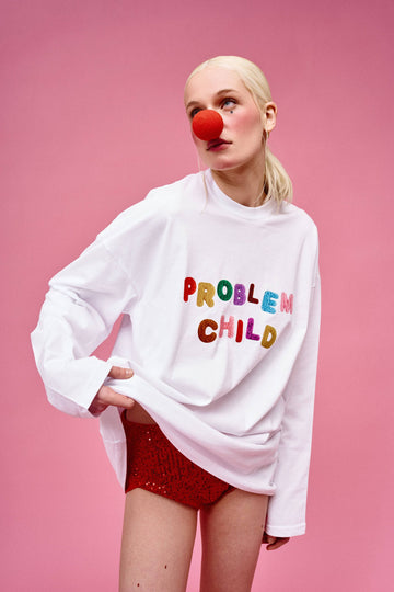 довгий лонгслів problem child у білому кольорі