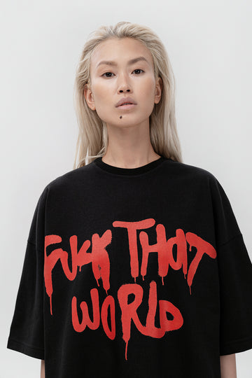 футболка "fuck that world" у чорному кольорі