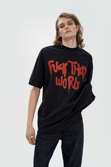 футболка "fuck that world" у чорному кольорі