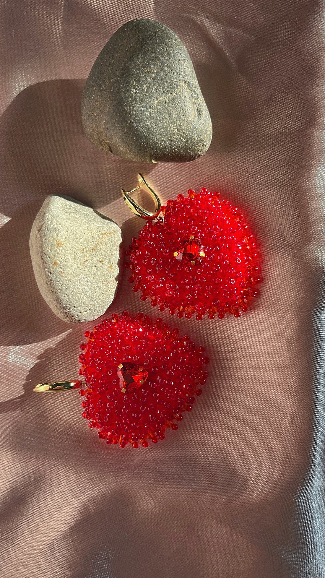 сережки "серцепади" у червоному кольорі