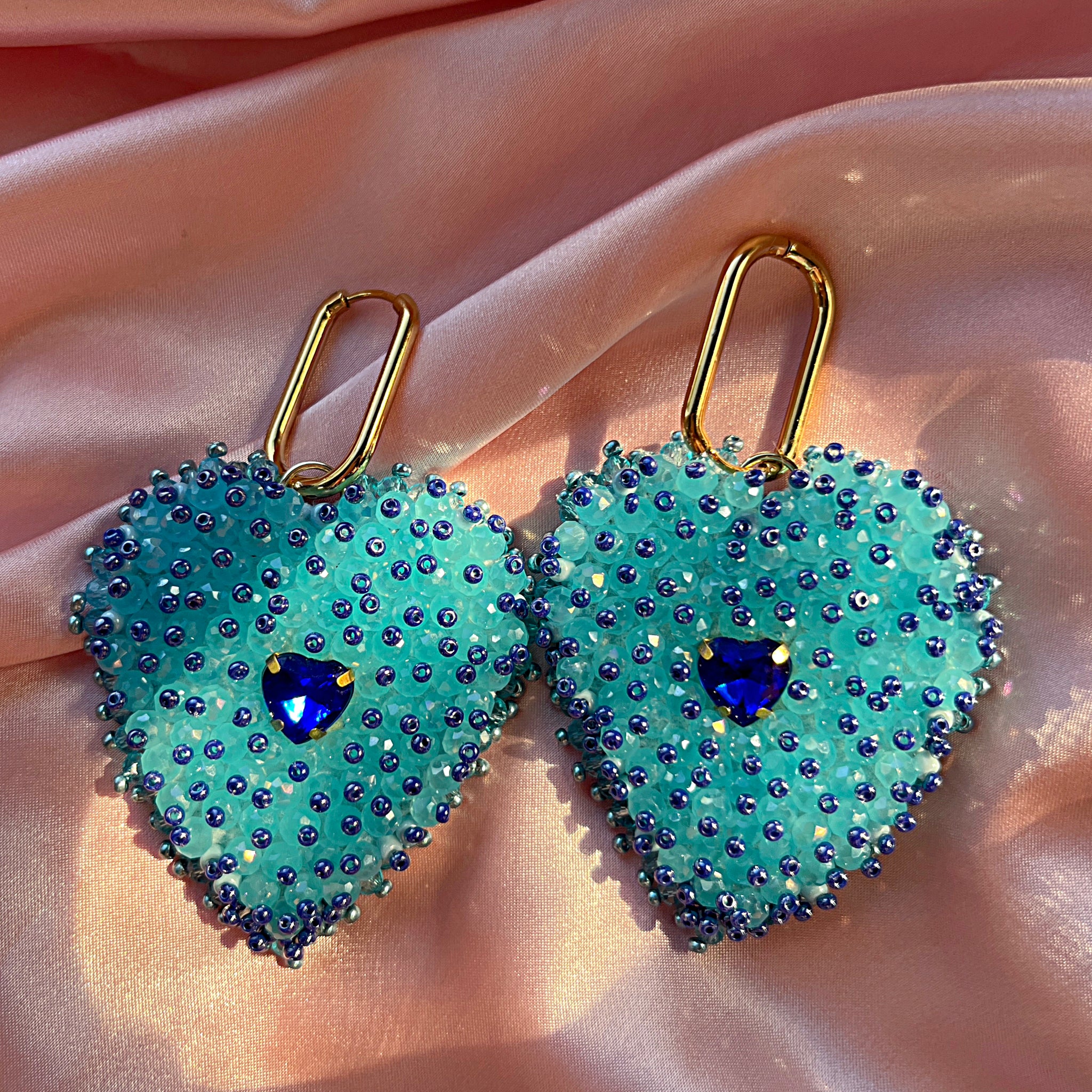 сережки "серцепади" у блакитному кольорі