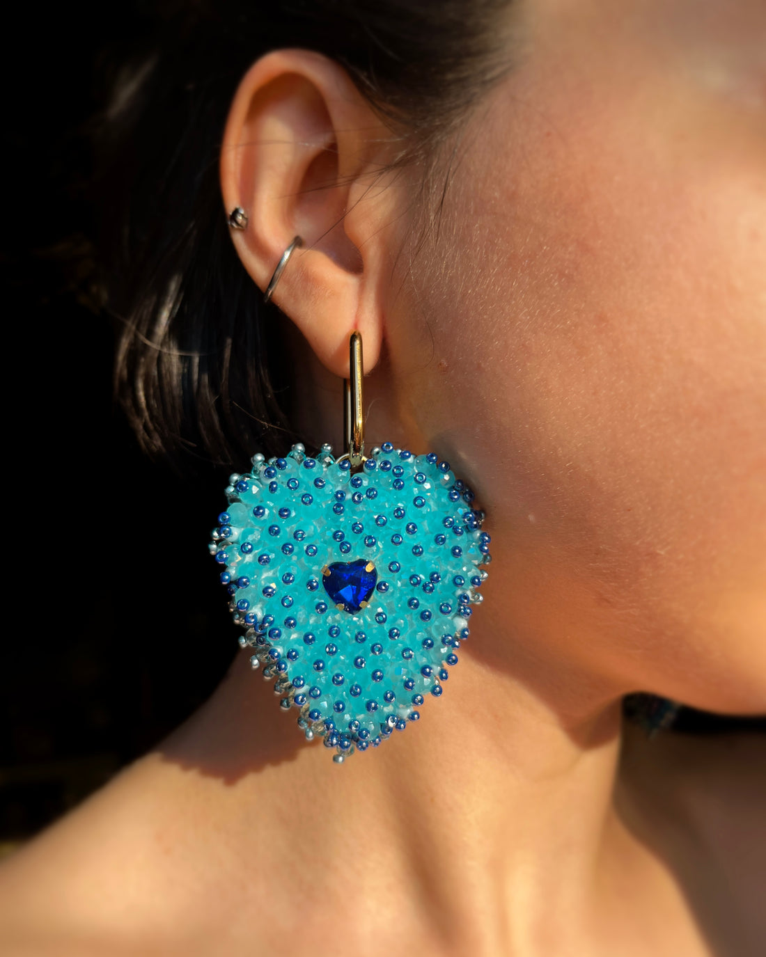 сережки "серцепади" у блакитному кольорі