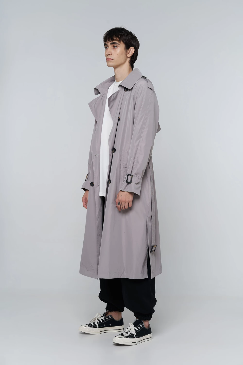 80s trench coat in grey color