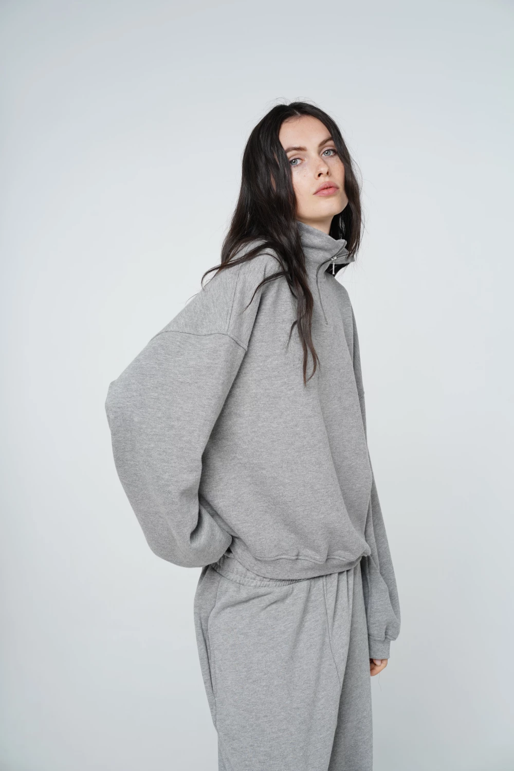 half zip sweatshirt in gray melange color