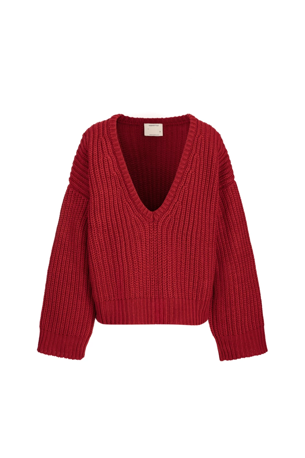 светр з глибоким вирізом темно-червоного кольору