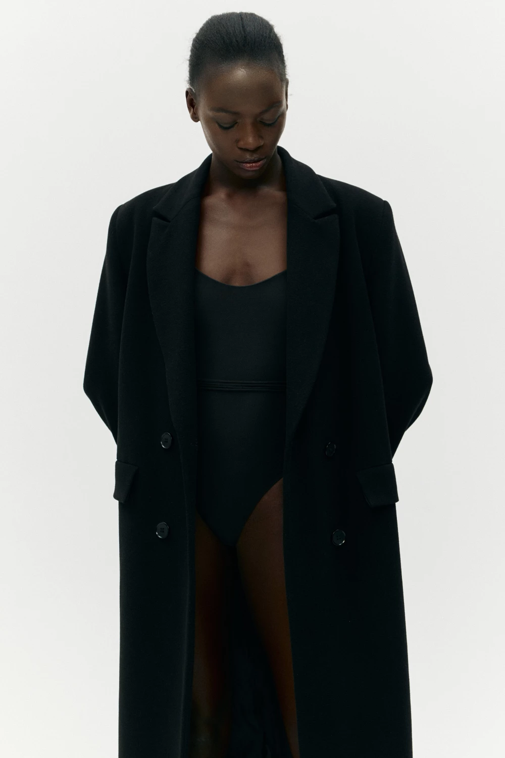 "long" coat in black color