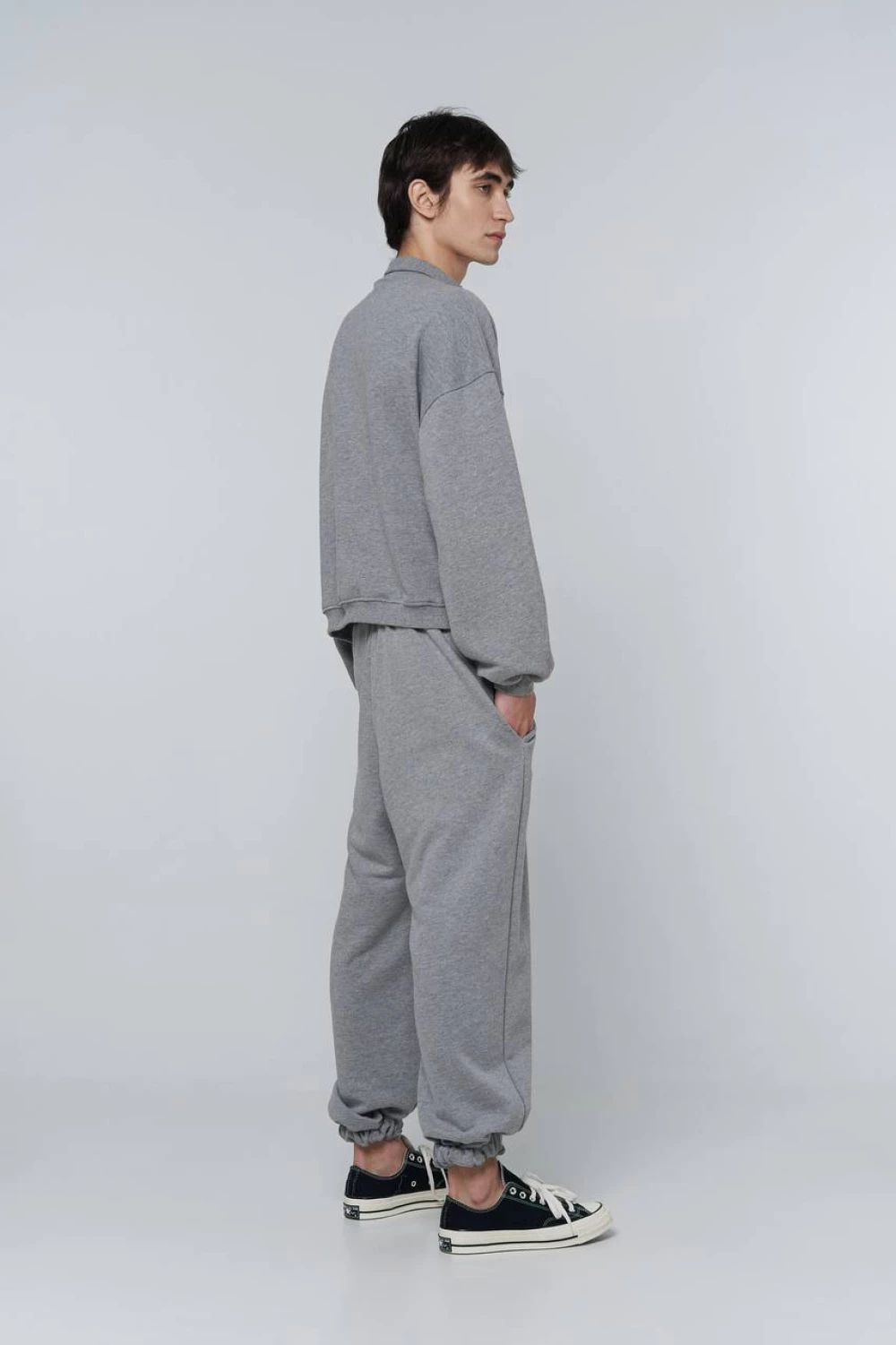 half zip sweatshirt in grey melange color
