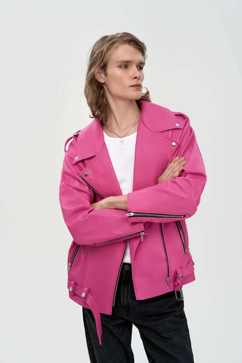 biker jacket in pink color