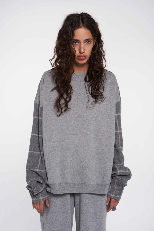 sweatshirt "a la shirt" in grey melange color