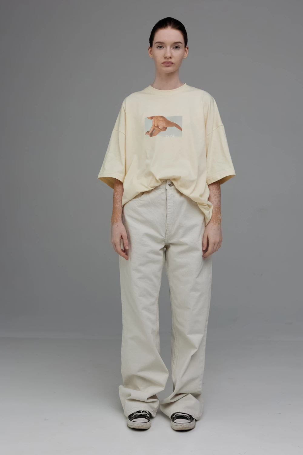 t-shirt above pose in vanilla color