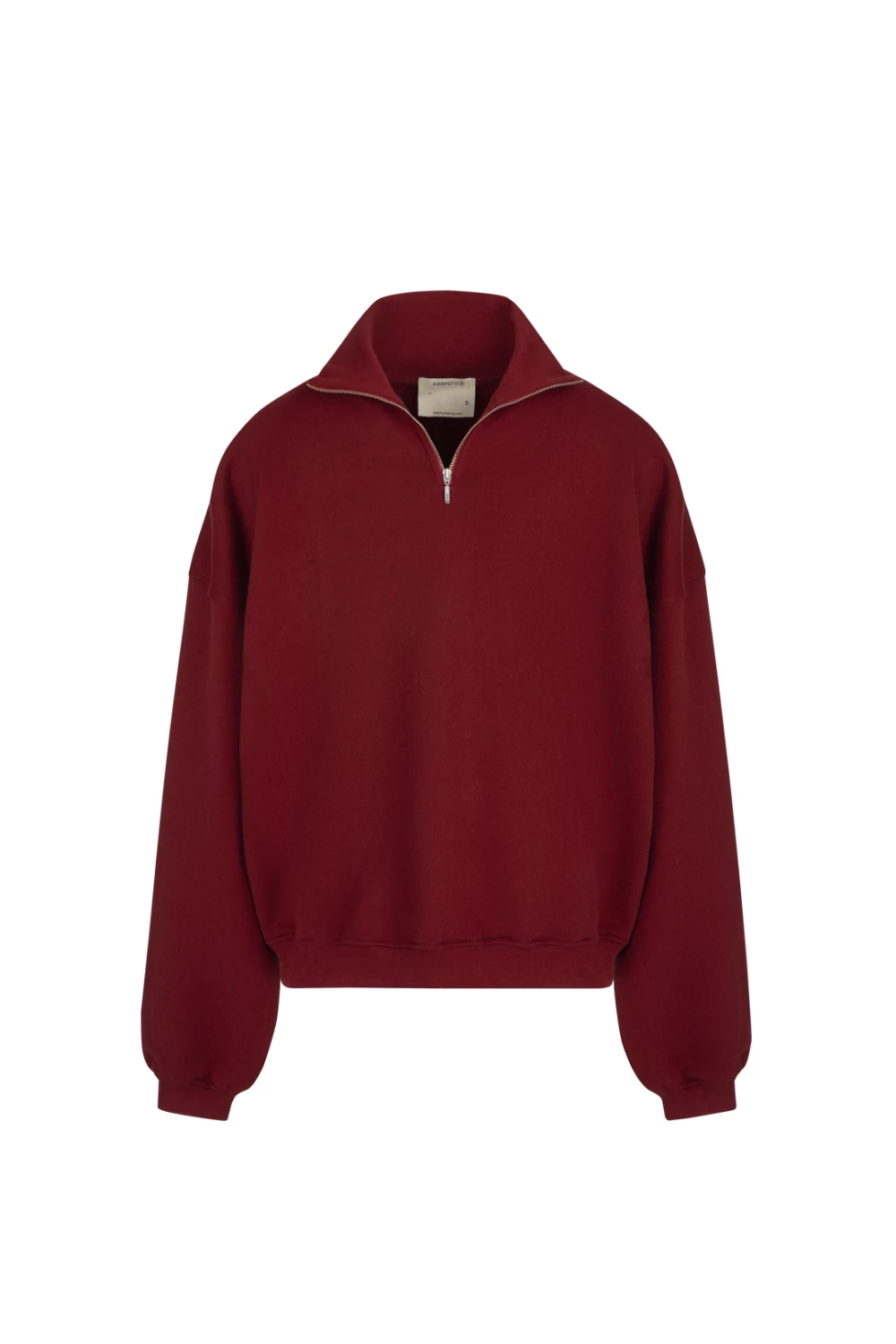 half zip sweatshirt in dark red color