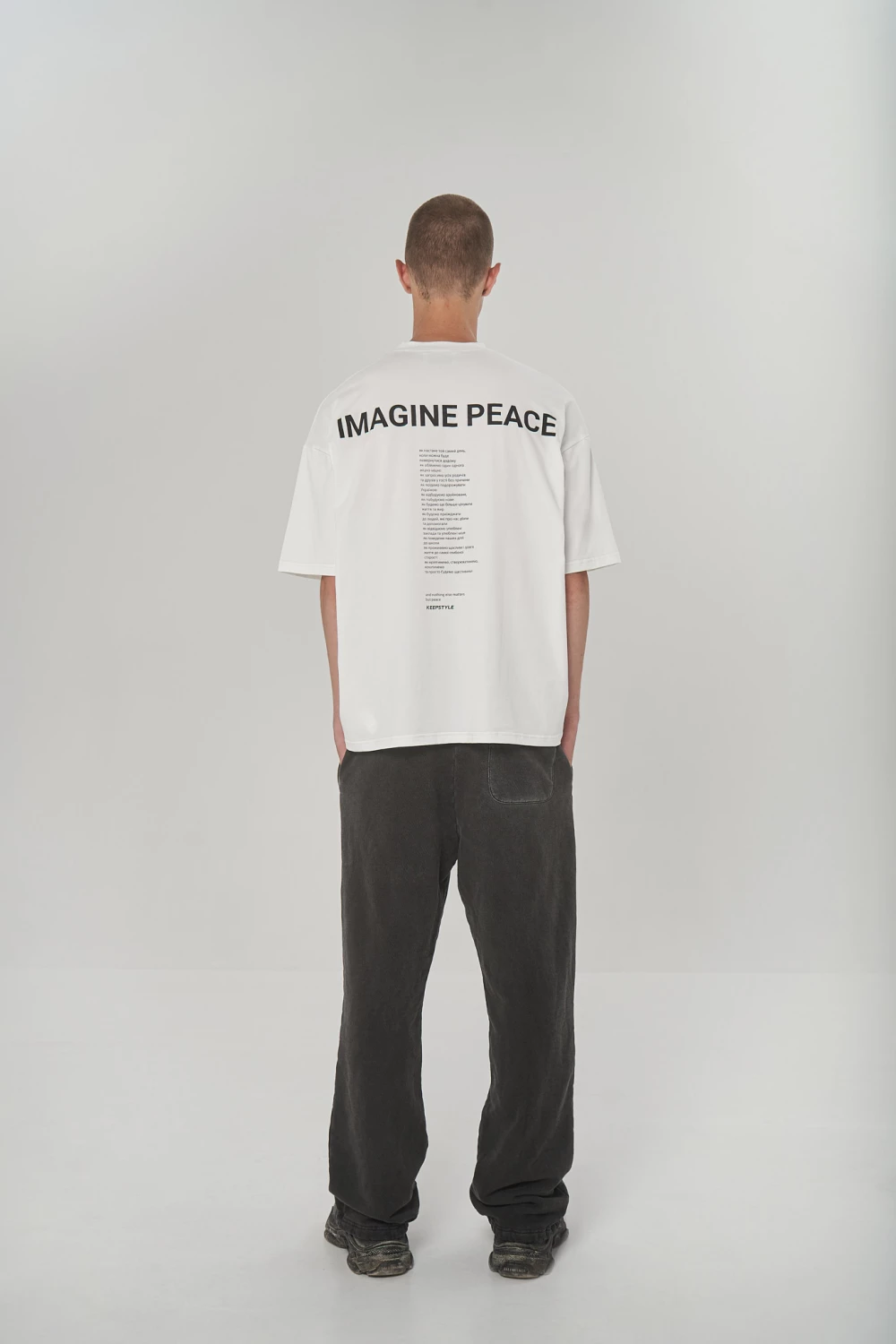 imagine peace t-shirt in vanilla color