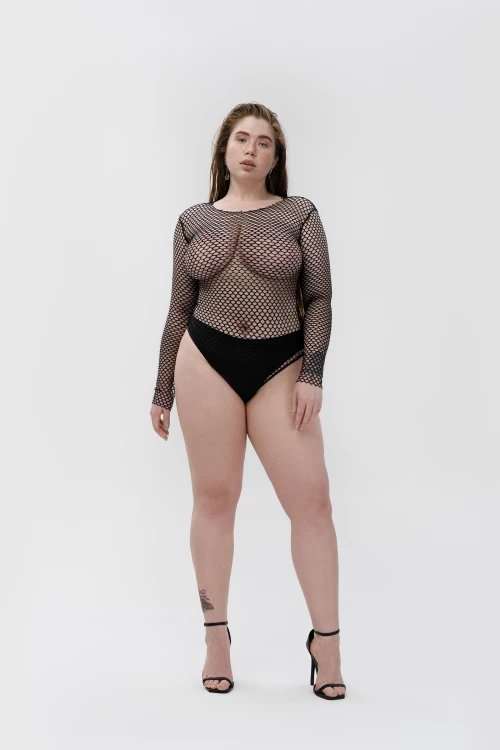 "sheer mesh" bodysuit in black color