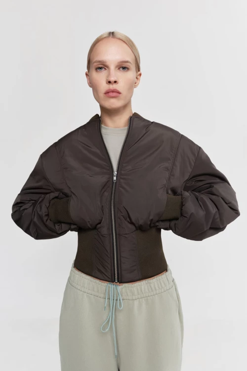 cropped bomber jacket in khaki color