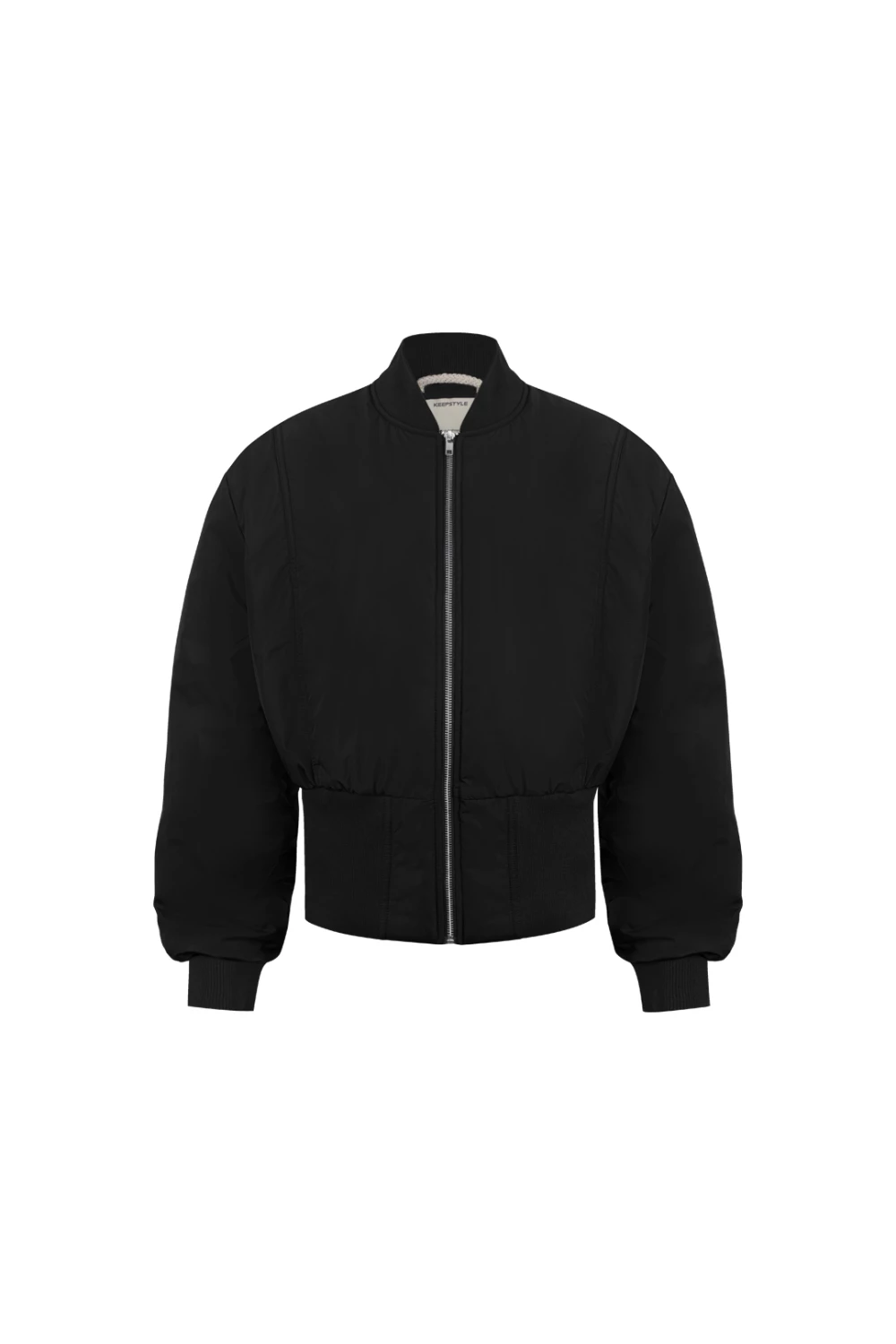cropped bomber jacket in black color