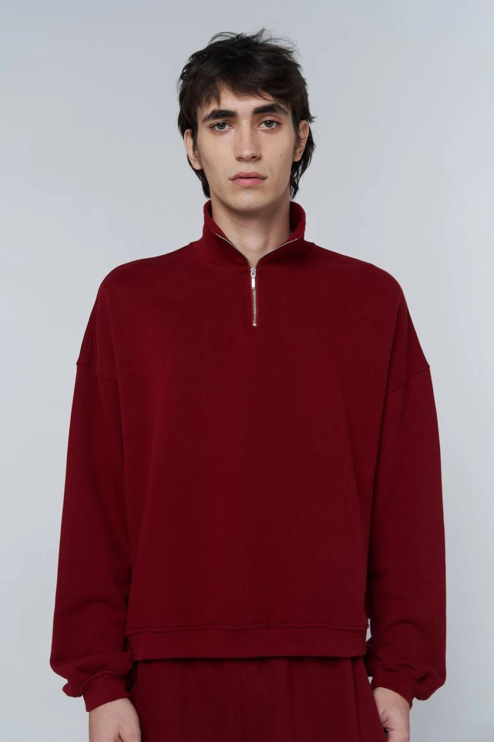 half zip sweatshirt in strong red color