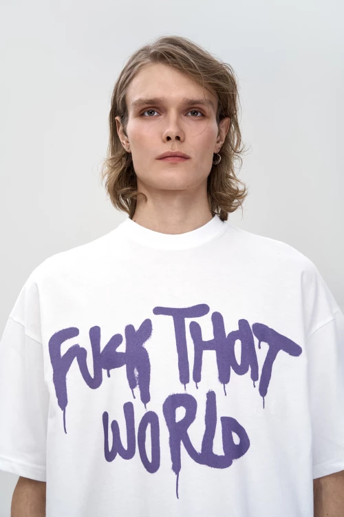футболка "fuck that world" у білому кольорі