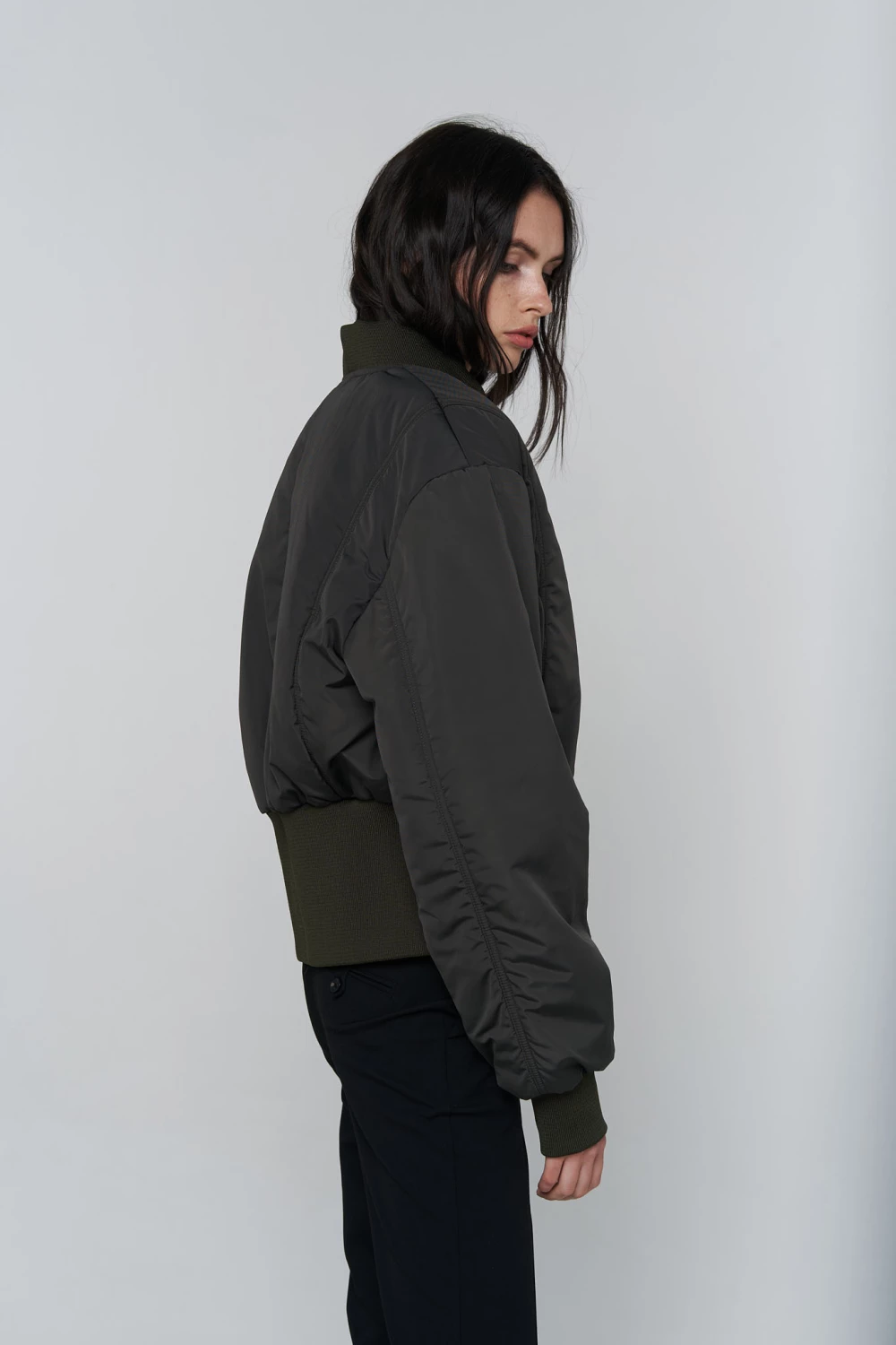 cropped bomber jacket in khaki color