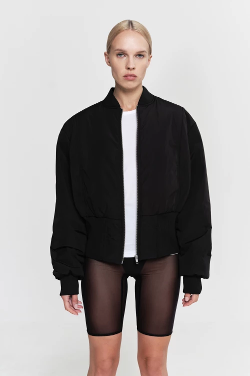 cropped bomber jacket in black color