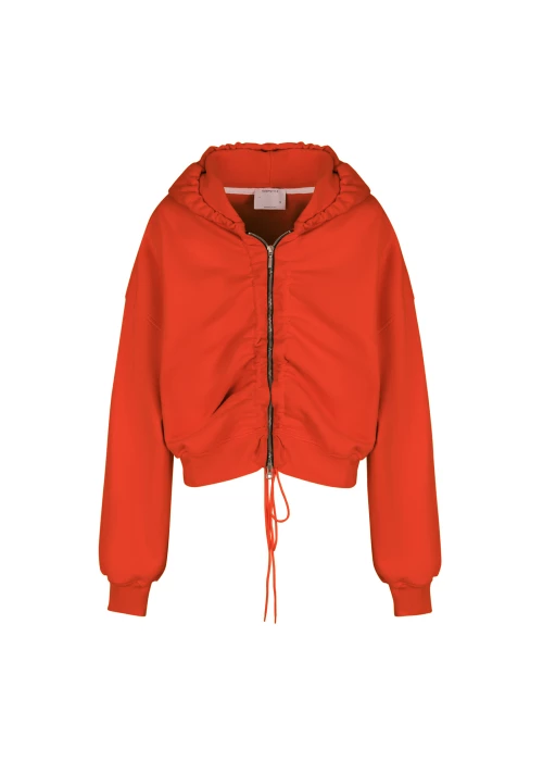 zip-up crop hoodie in red color