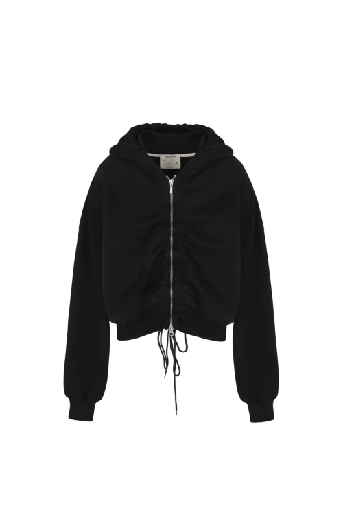 zip-up crop hoodie in black color