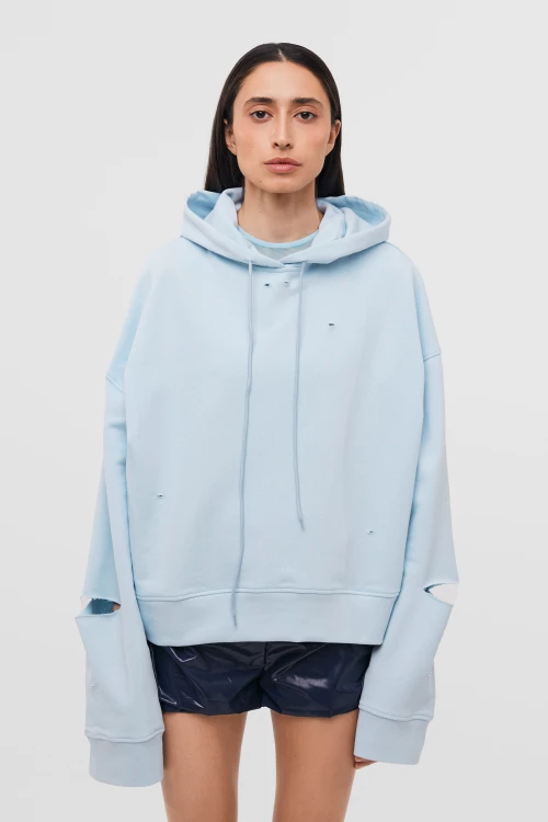 hoodie "destroyed"  in blue color