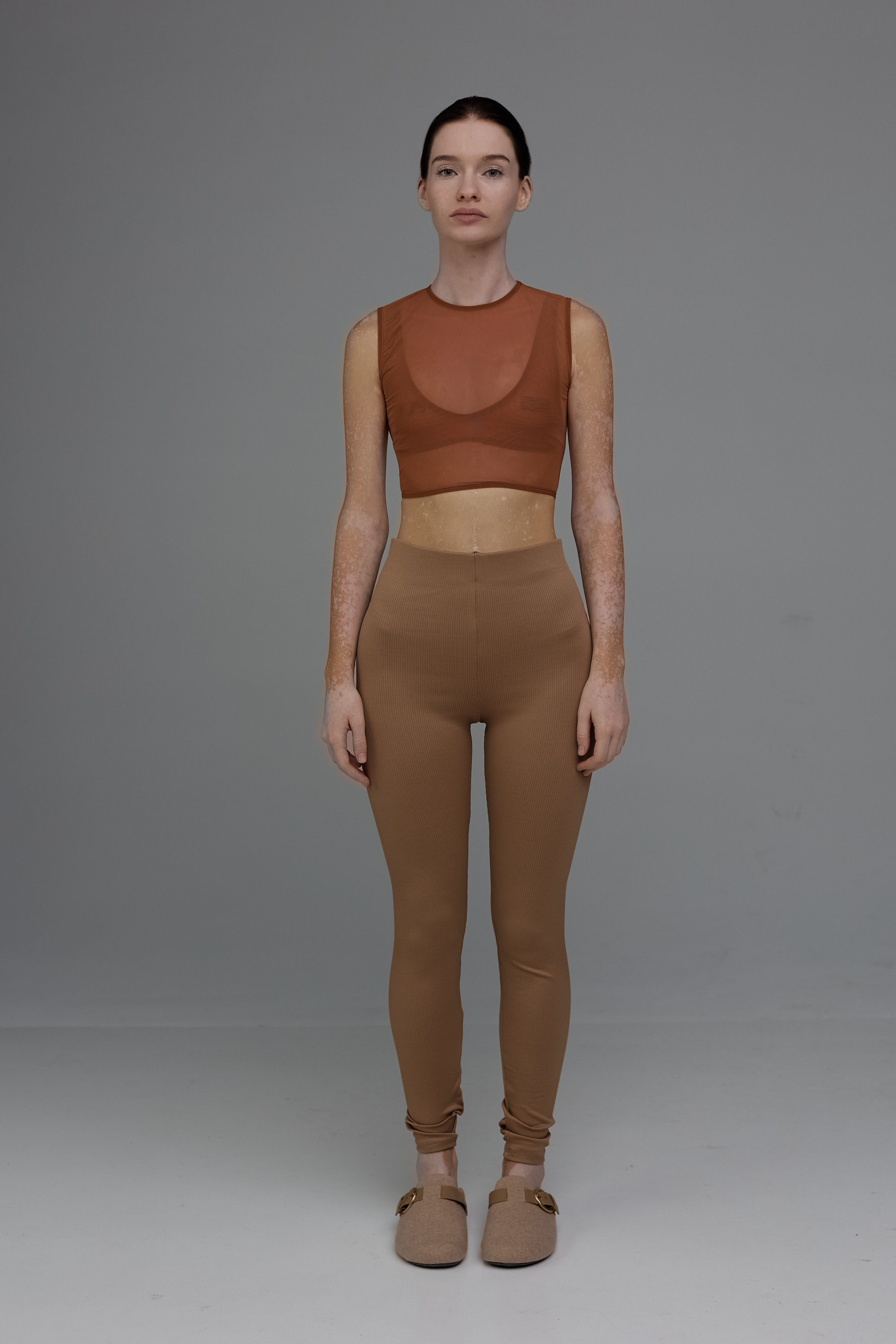double mesh top in brown color