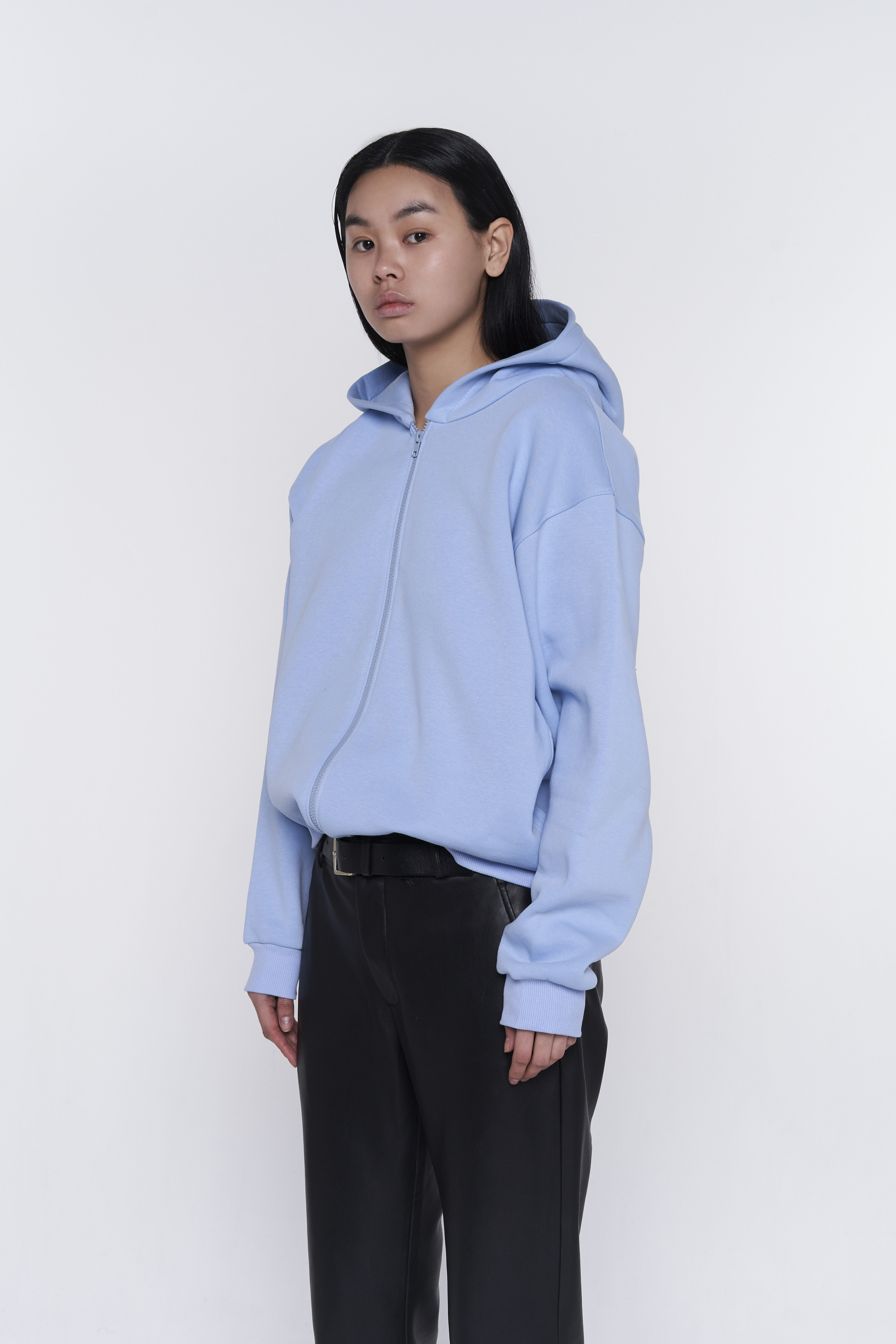 zip-up warm hoodie in blue color