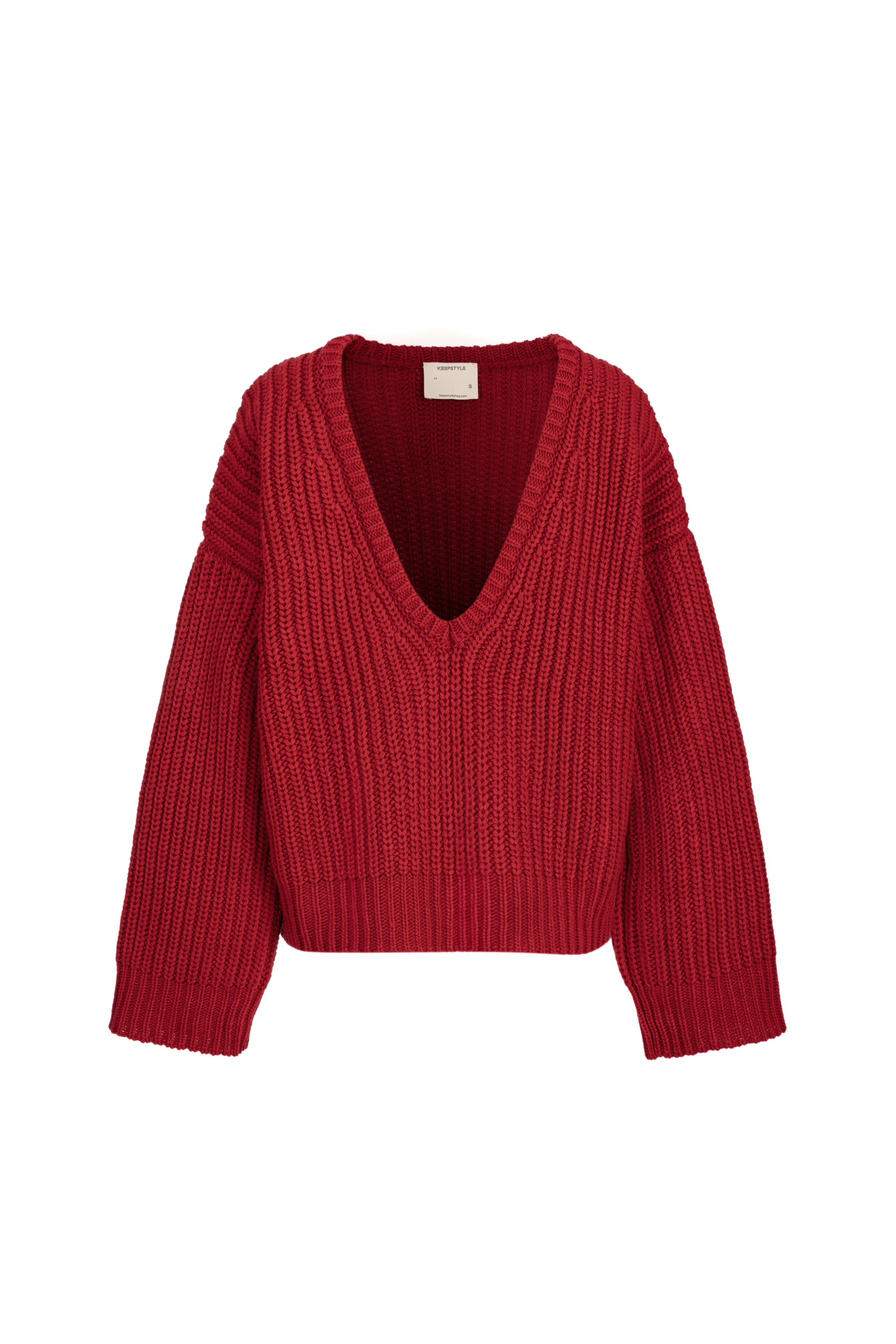 sweater with a deep v-neck sleeve in dark red