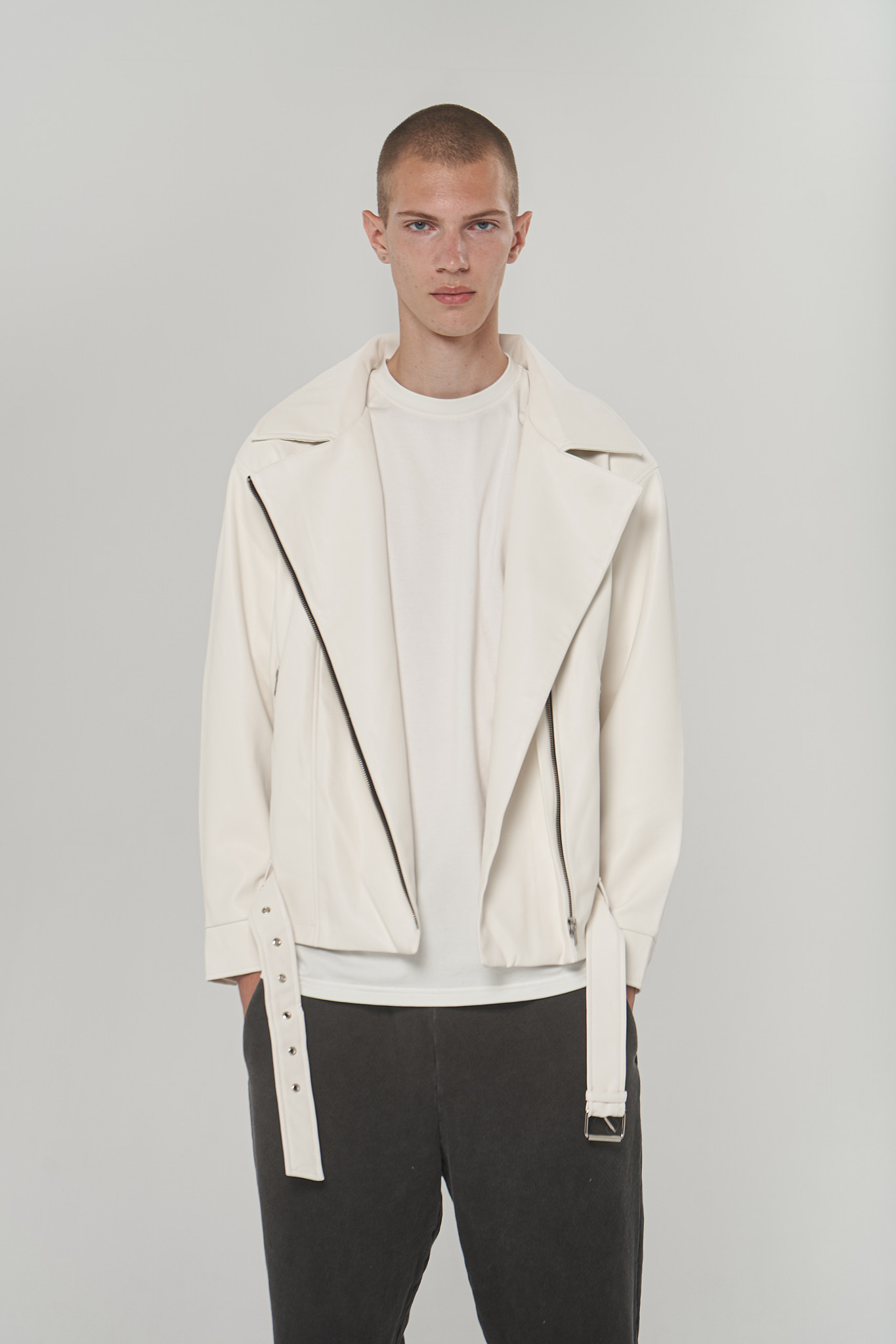 milk colored leather jacket