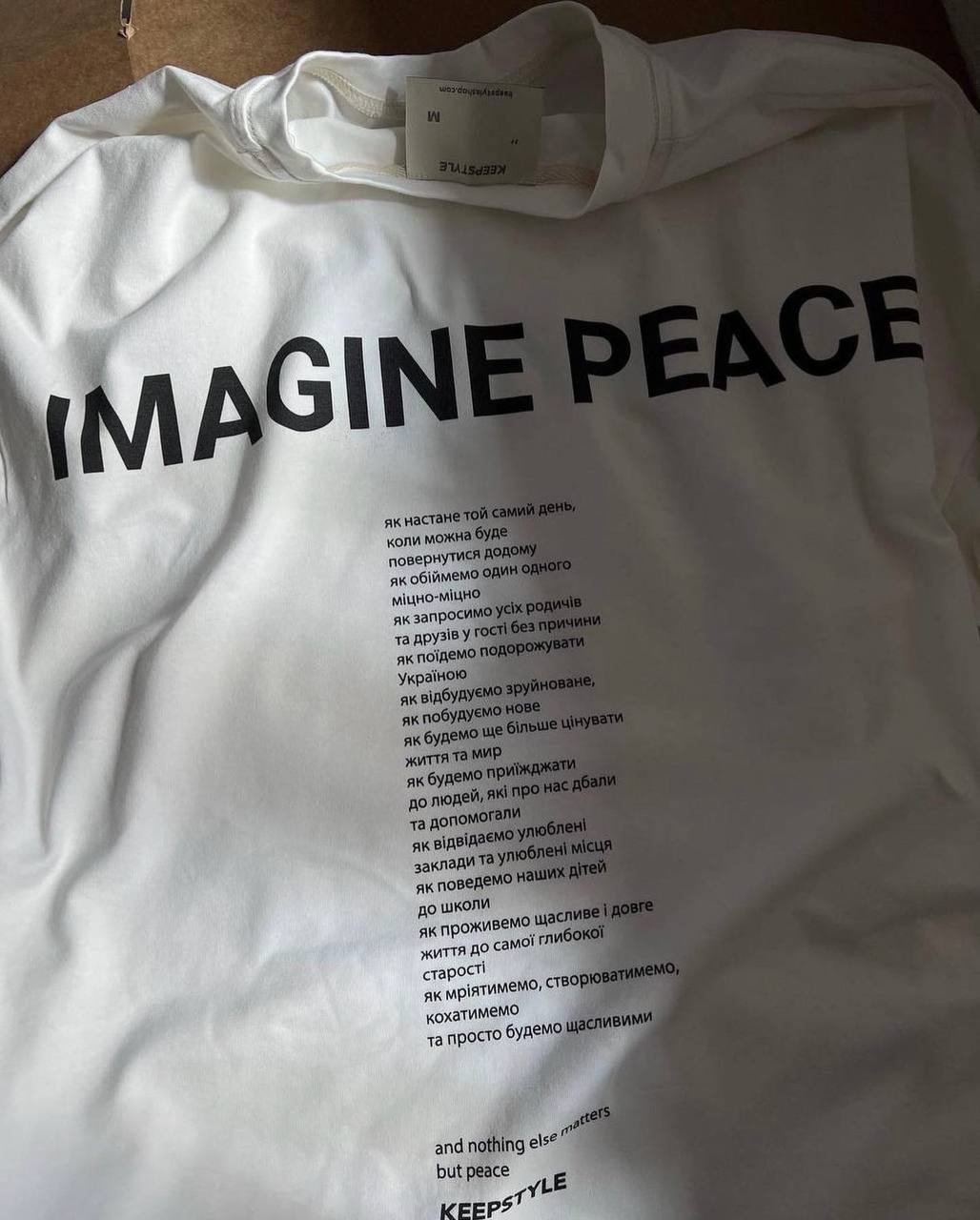 imagine peace t-shirt in vanilla