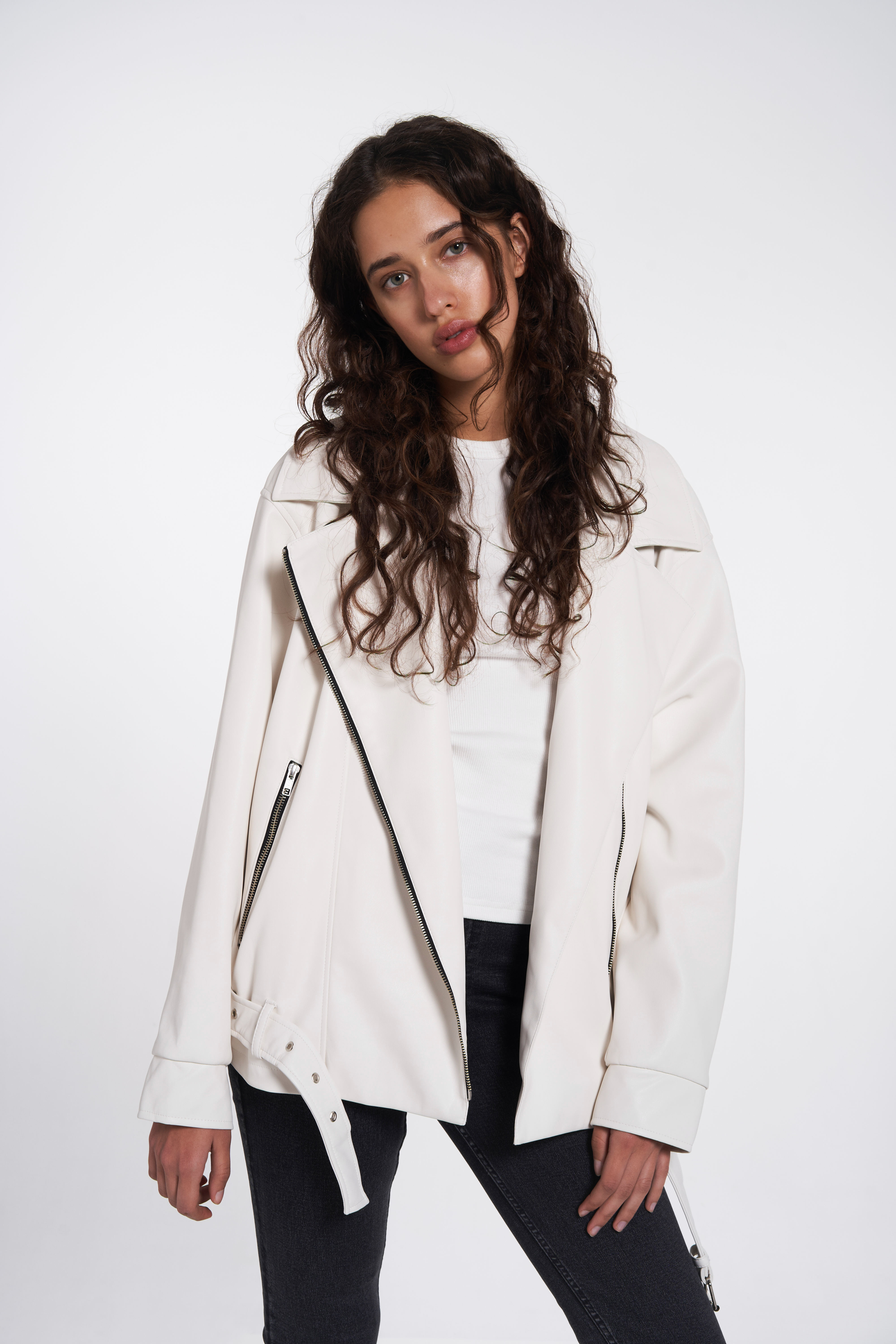 milk colored leather jacket