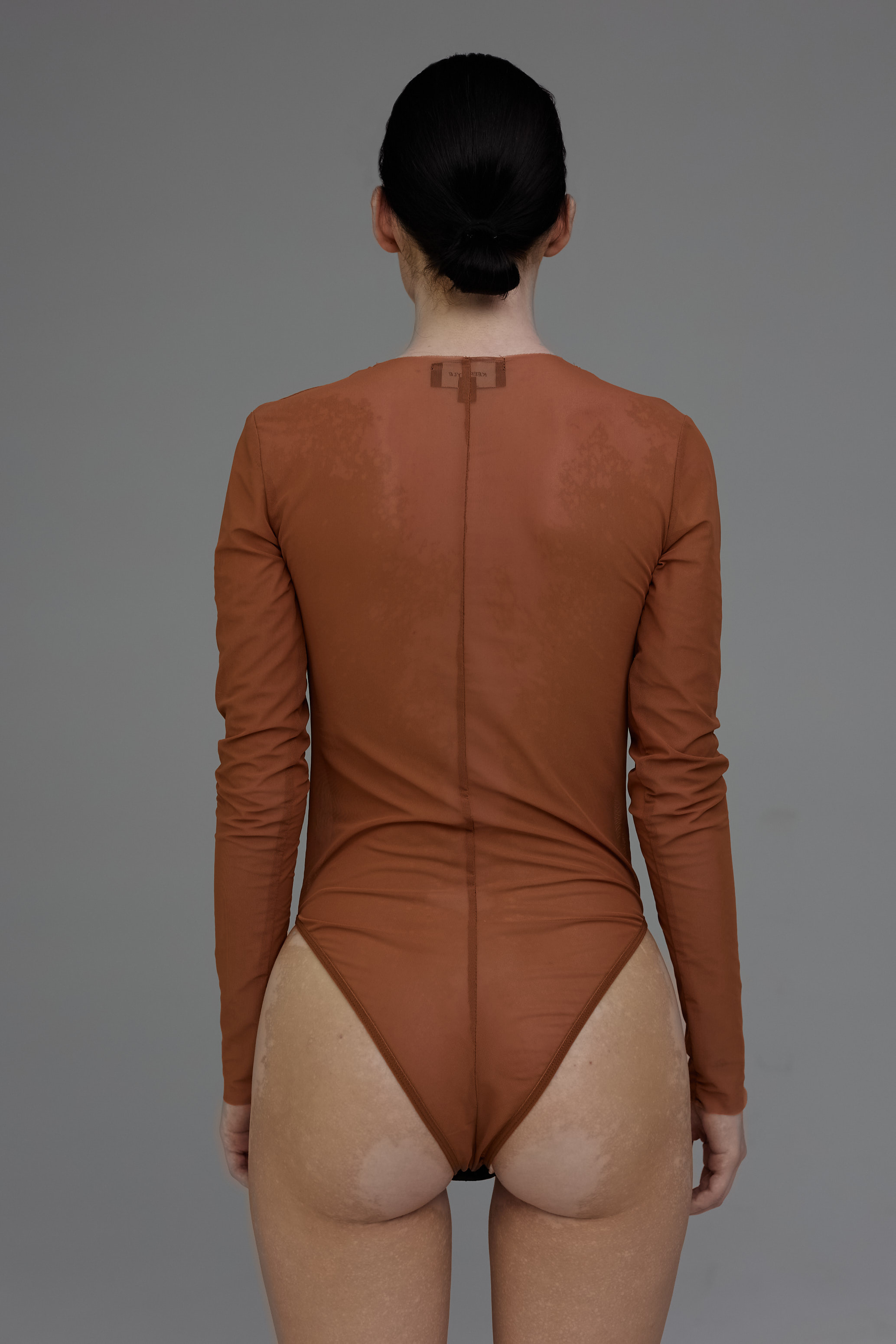 mesh bodysuit in brown color