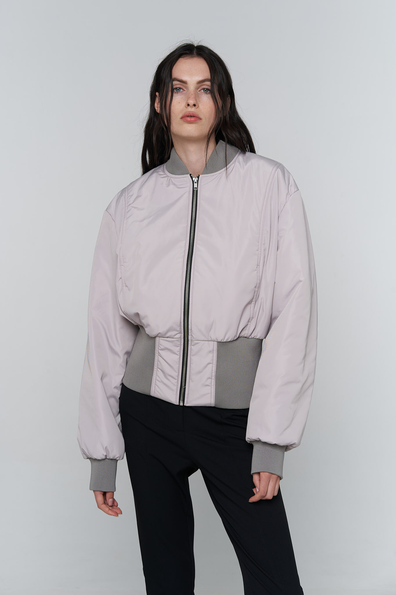 cropped bomber jacket in gray color