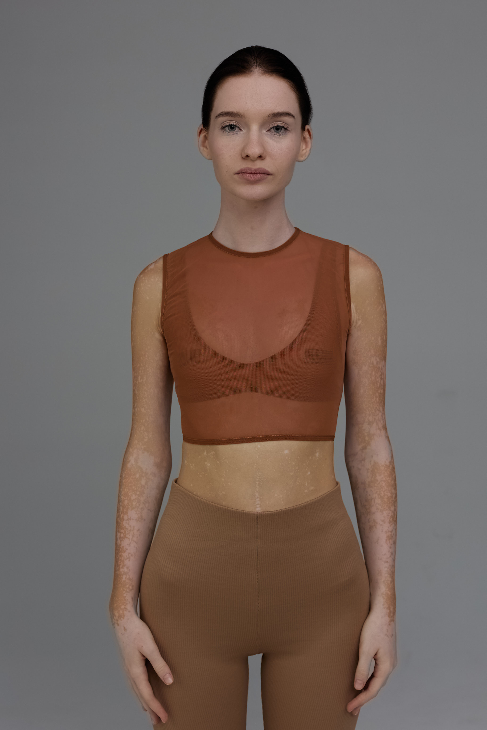 double mesh top in brown color